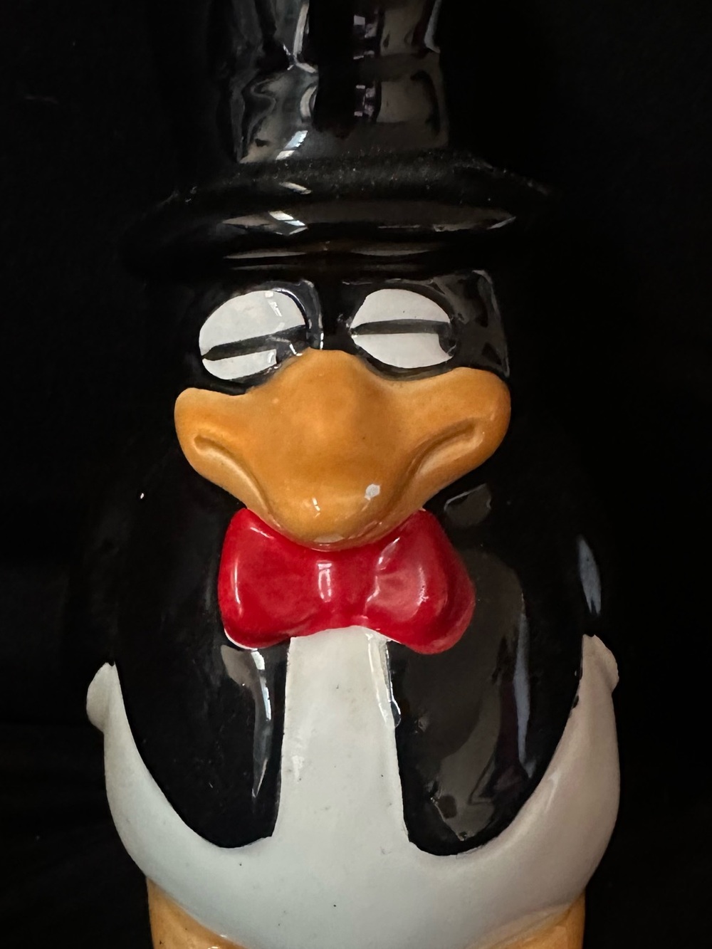 Black Ceramic Penguin Canister with Red Bow Tie